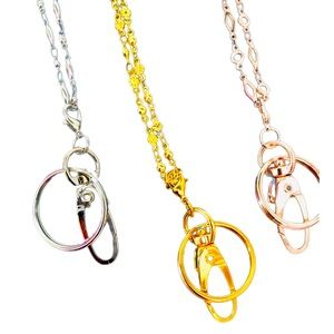 Lanyards 3 Stainless Steel Chain Fashion Lanyards Silver Gold & Rose Plated 34”